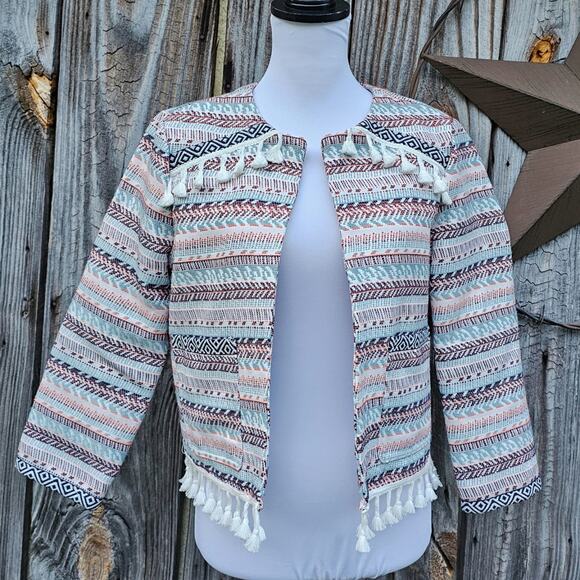 Fringe Tassel Trim Jacket JACK BB Dakota Blazer Size M Embroidered Stripe EUC - Picture 2 of 9